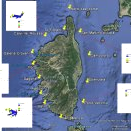 Répartition de la houle sur la base de données simulées entre 1979 et 2009 autour de la Corse - Voir en grand